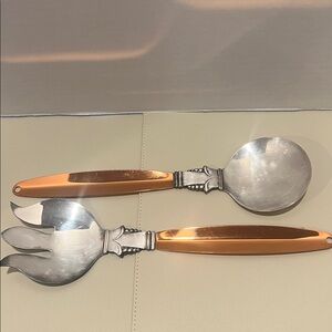 Copper and Silver Salad Serving Set